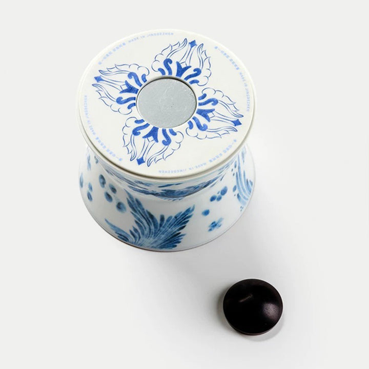 Luxury Blue and white pottery Whiskey rock mug with 925 silver outlining | Rotating/spanning Whiskey cup | Gift for him