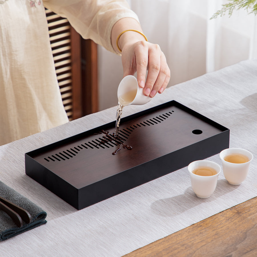 Silent Hill – Bamboo & Metal Tea Tray with Drain - Teaware Space