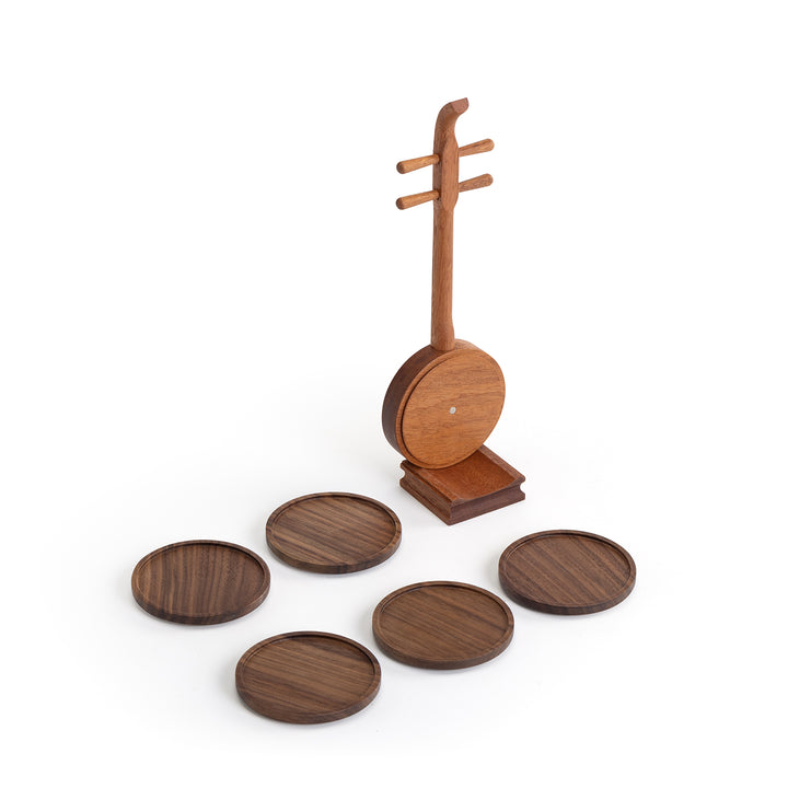 Lute Melody - Unique Pipa shape wooden coaster set of 6 - Teaware Space