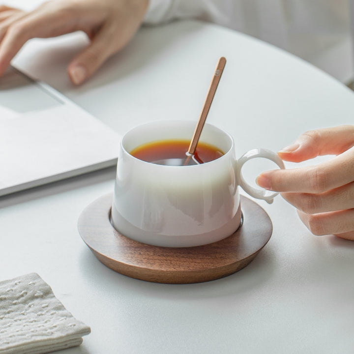 Alkiad - White latte mug with saucer set