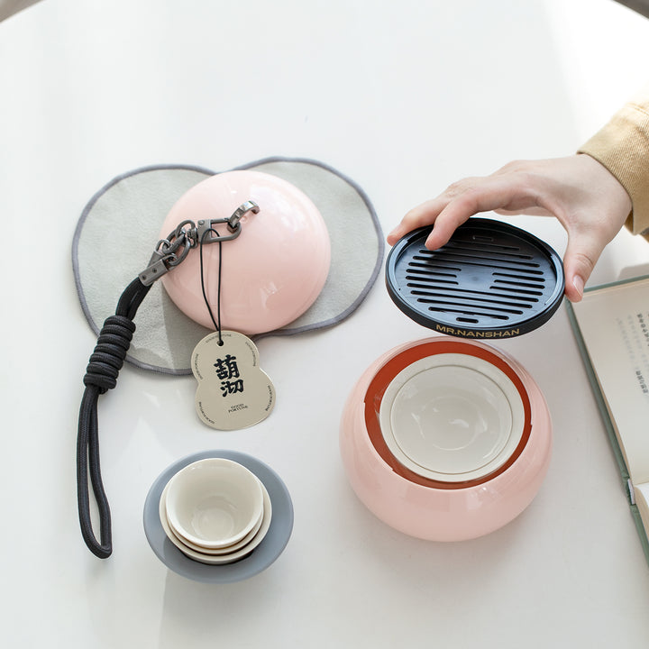 Gourd Box - Pink all in one travel gaiwan tea set