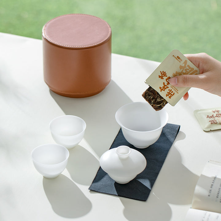 Service à thé Gaiwan de voyage vintage peint à la main pour deux