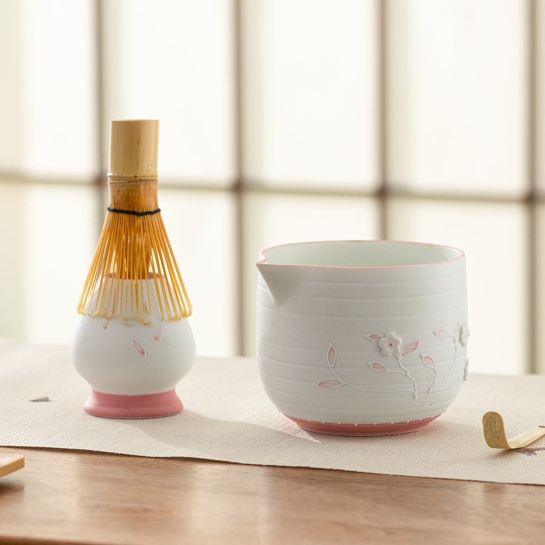 flowering matcha bowl and whisk set of 4 