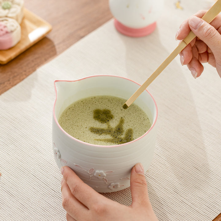 Flowering Time - Japan Matcha bowl and whisk set of 4