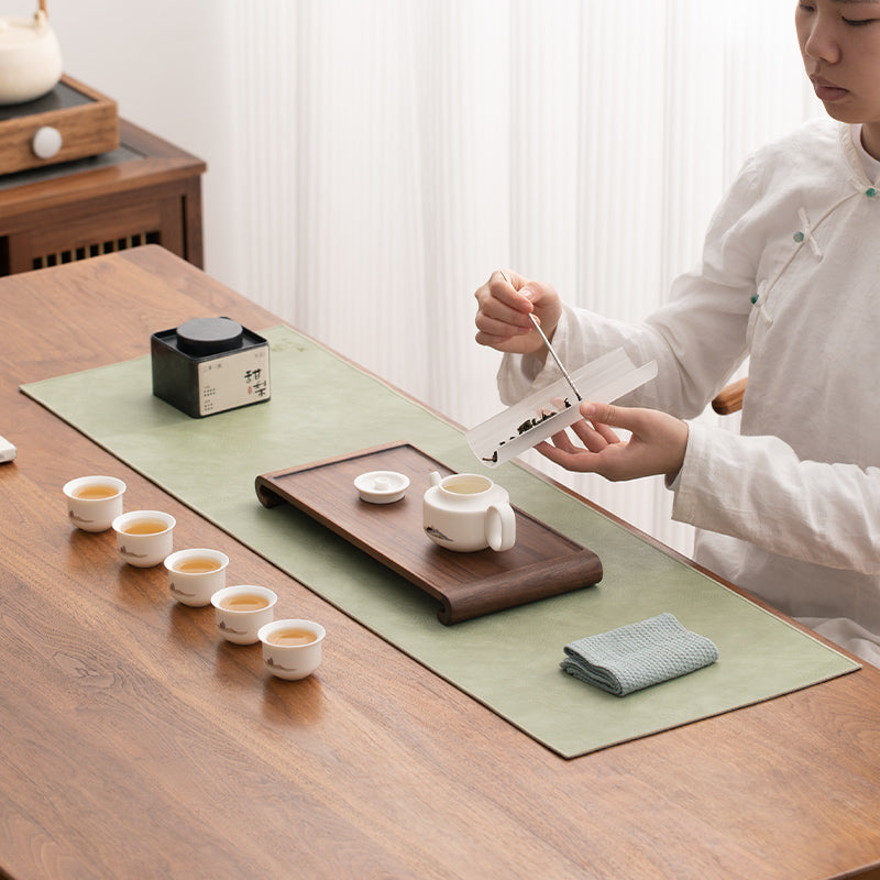 Chemin de table thé/café marron en cuir PU imperméable | Cadeau de pendaison de crémaillère