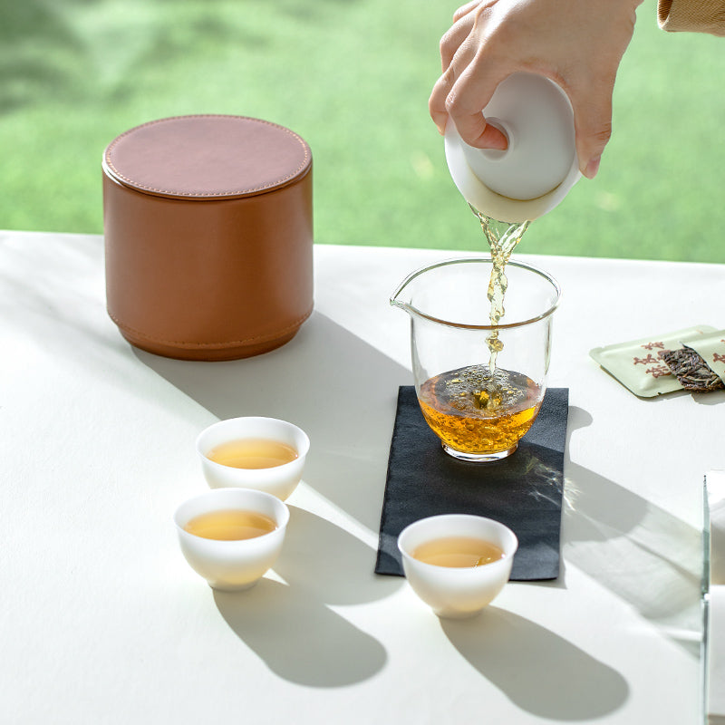 Service à thé Gaiwan de voyage vintage peint à la main pour deux