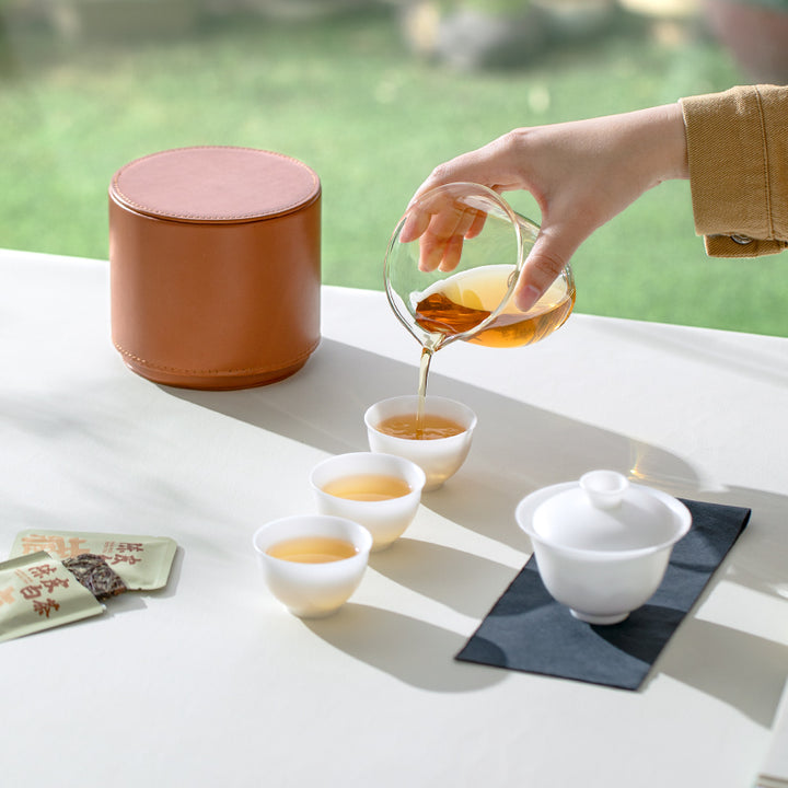 Service à thé Gaiwan de voyage vintage peint à la main pour deux