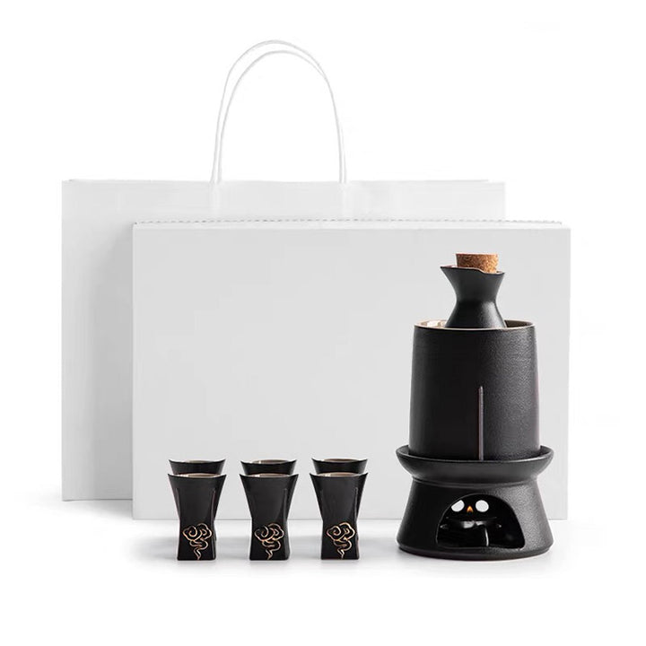 Lucky Cloud - Vintage black sake warmer set