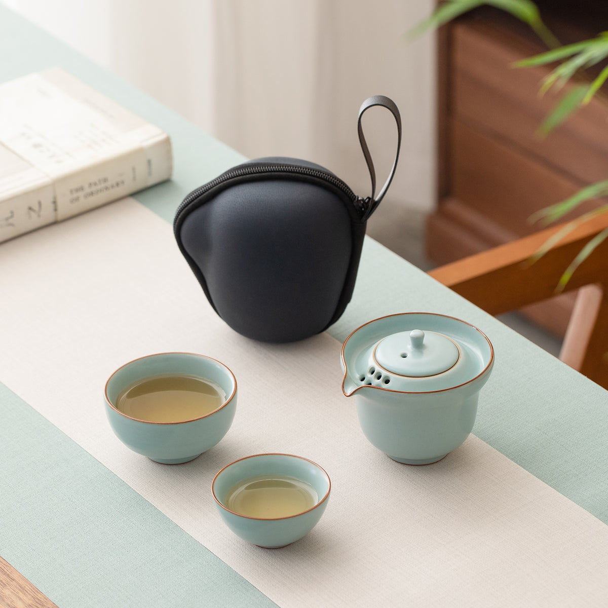 Sunrise - Custom logo Vintage portable Ruyao tea set for two - Teaware Space