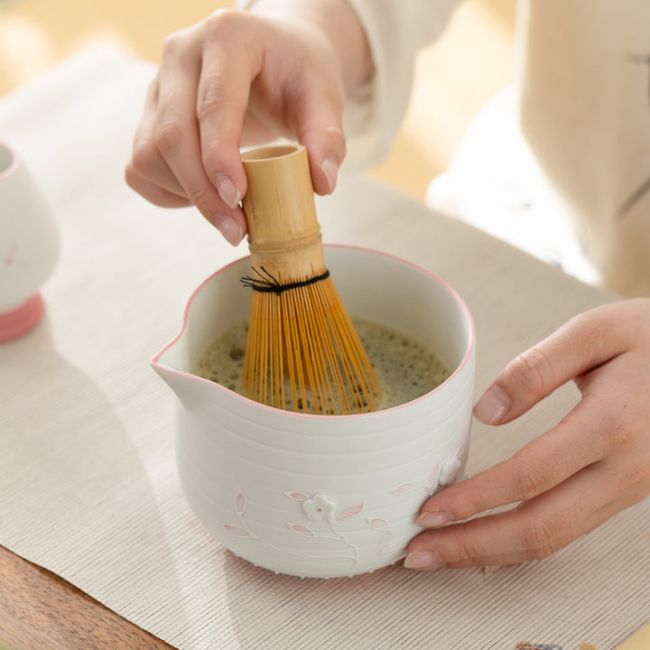Flowering Time - Japan Matcha bowl and whisk set of 4