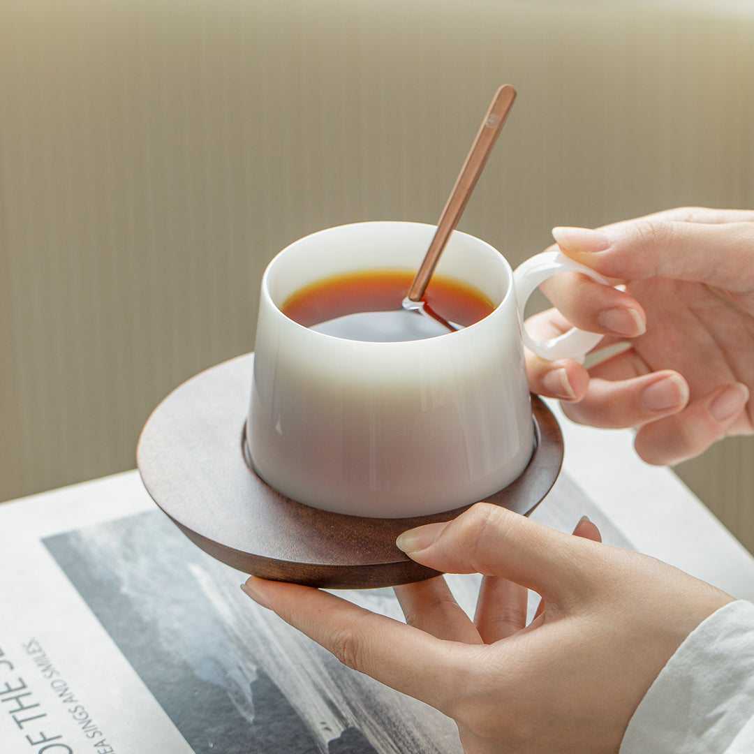 Alkiad - White latte mug with saucer set