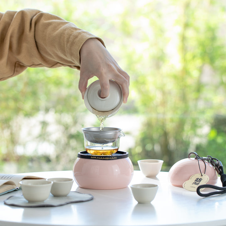 Gourd Box - Pink all in one travel gaiwan tea set