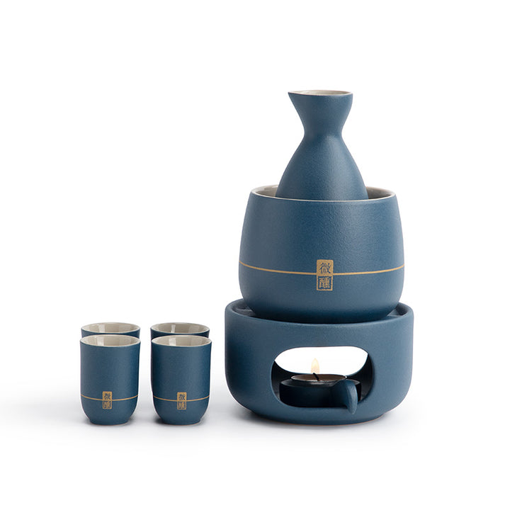 Personalized Japanese sake set with warmer and stove