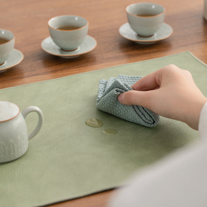 Chemin de table thé/café marron en cuir PU imperméable | Cadeau de pendaison de crémaillère