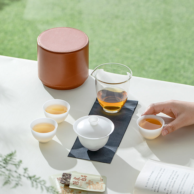 Service à thé Gaiwan de voyage vintage peint à la main pour deux