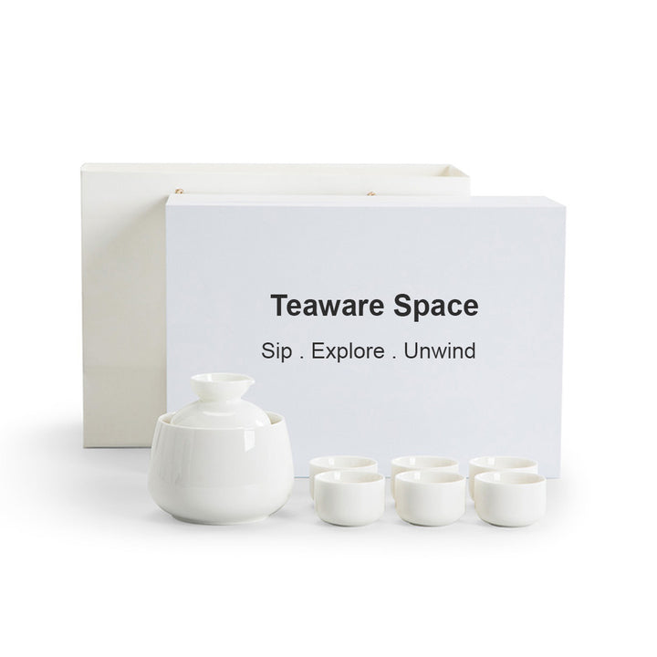 Ensemble de saké unique minimal | 1 pichet, 1 réchaud à bougie, 6 tasses, 1 plateau