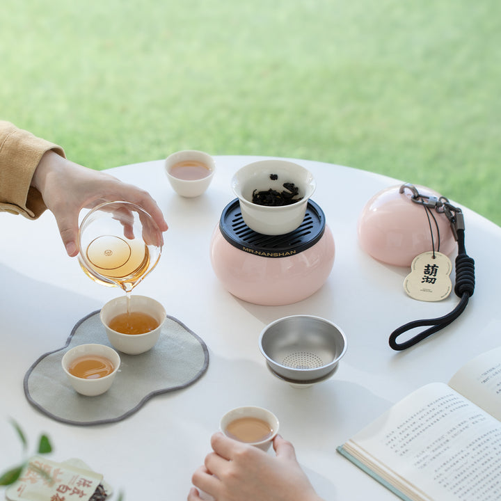 Gourd Box - Pink all in one travel gaiwan tea set