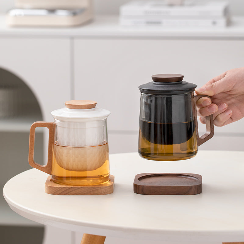 glass black tea mug with filter 