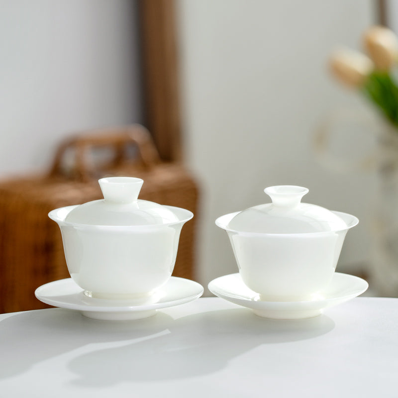 Ruobai - White ceramic Sancai Gaiwan tea set