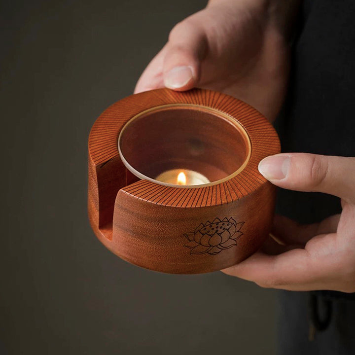 Walnut wood tea warmer candle stove | Essential oil burner