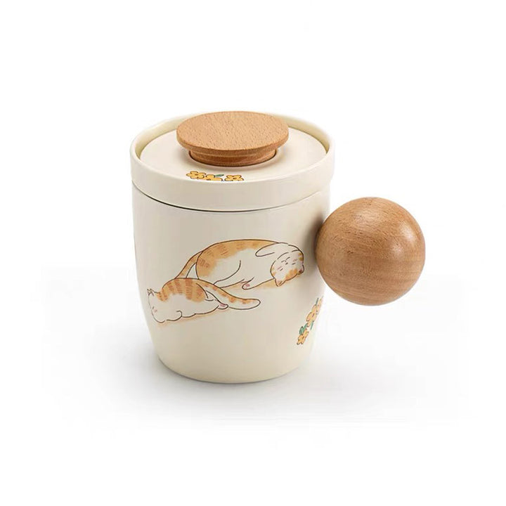 Lazy Cat - Handmade Cream cat infuser mug for tea