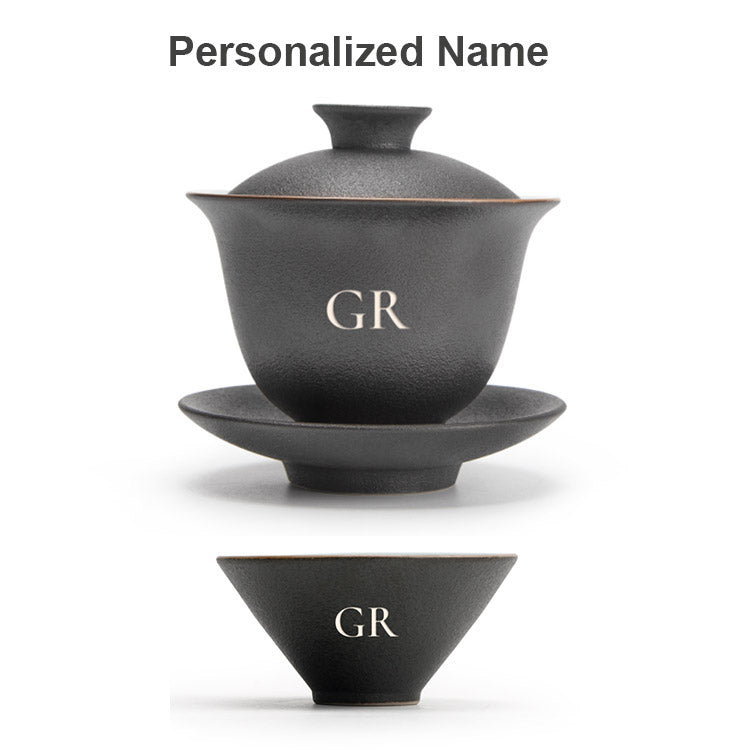 Personalized black Porcelain Gaiwan tea set - Teaware Space
