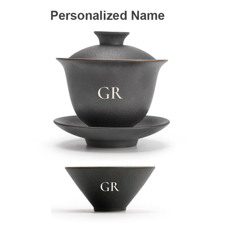 Personalized black Porcelain Gaiwan tea set - Teaware Space