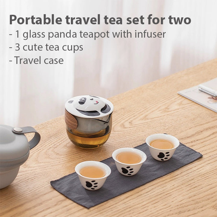 All-in-one panda shape  travel tea set   | 1 teapot, 3 cups, 1 case |  Best friend gift