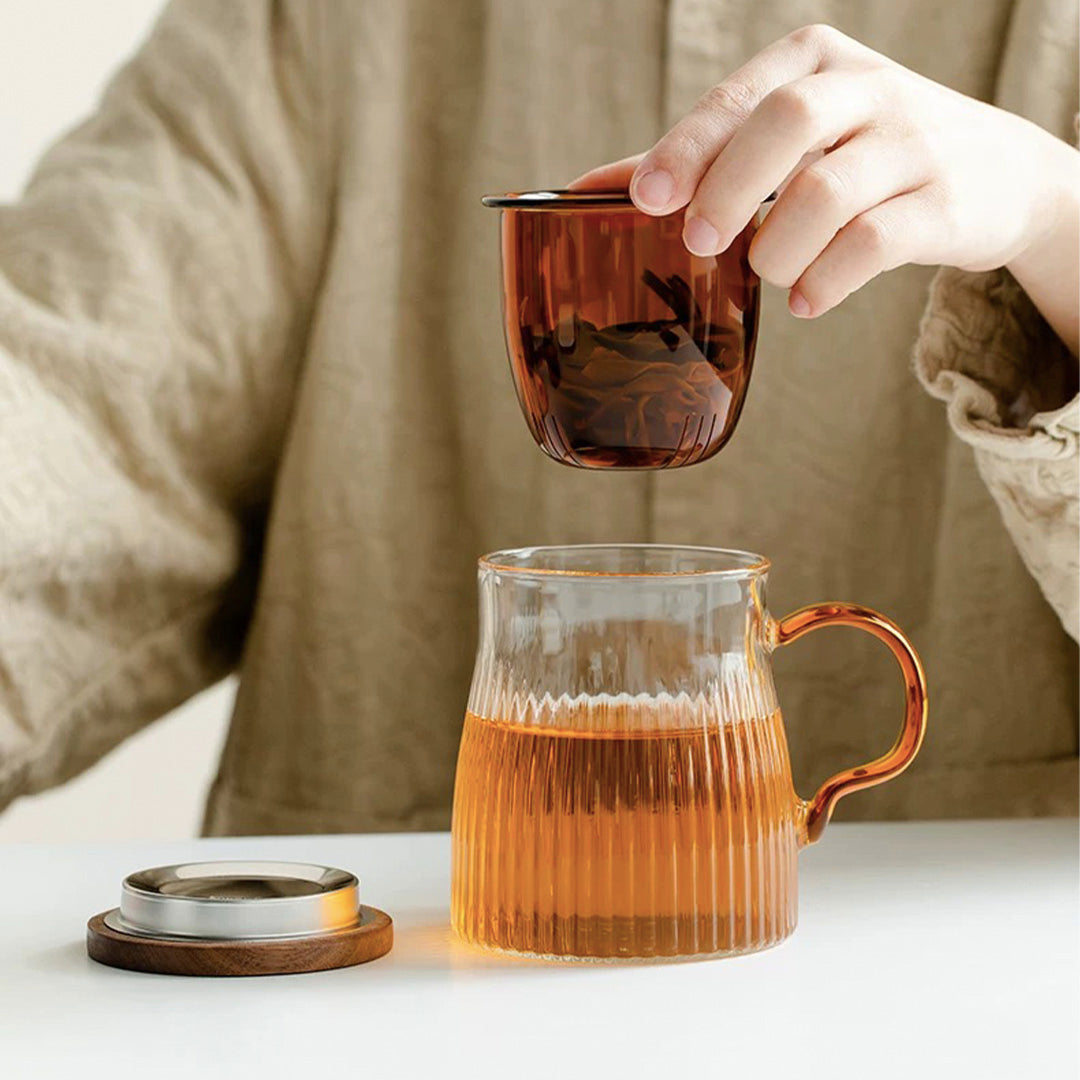 Handmade 500ml travel Glass tea mug with lid and infuser | Gift for her/him - Teaware Space