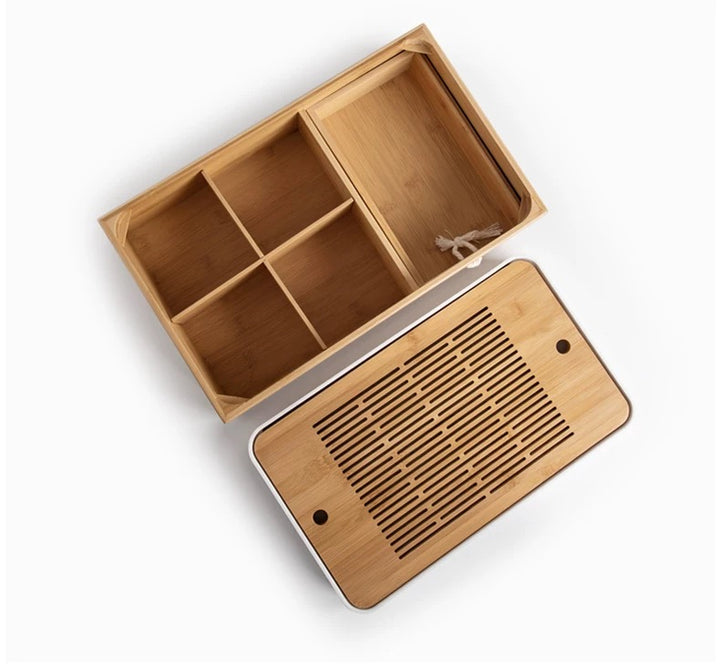Multi-function Bamboo Tea tray with drawer storage | Housewarming gift ideas