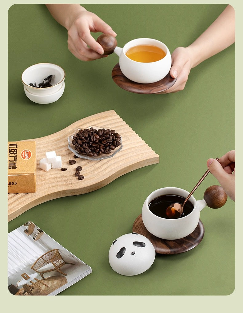 Ensemble de tasses à café expresso en forme de panda | Tasse à thé personnalisée avec infuseur et soucoupe | décor bohème | Cadeau d'anniversaire pour amoureux des pandas