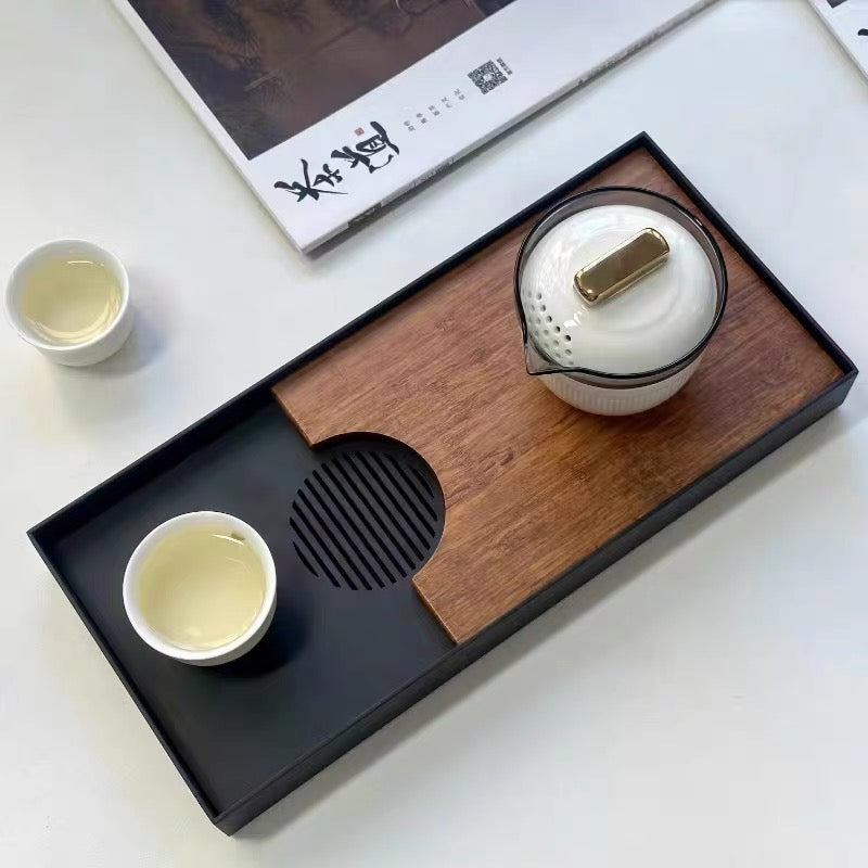 Spot and line - Minimal bamboo tea serving tray
