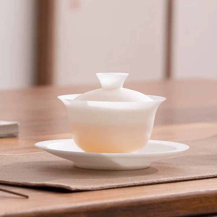 Balance - Luxury ice jade porcelain Sancai Gaiwan tea set - Teaware Space