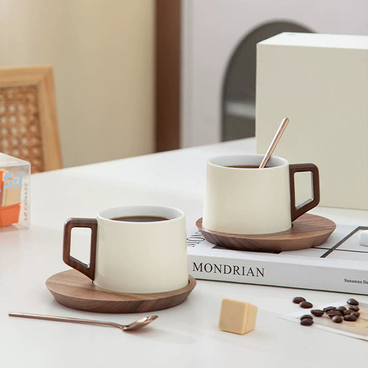 Personalized Coffee/tea mug with wood saucer set | Mr and Mrs mug | Gift for him/her