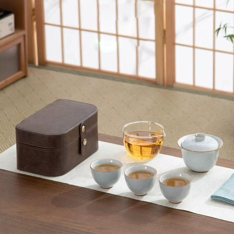 Personalized Travel kungfu gaiwan tea set with case | Wedding gift