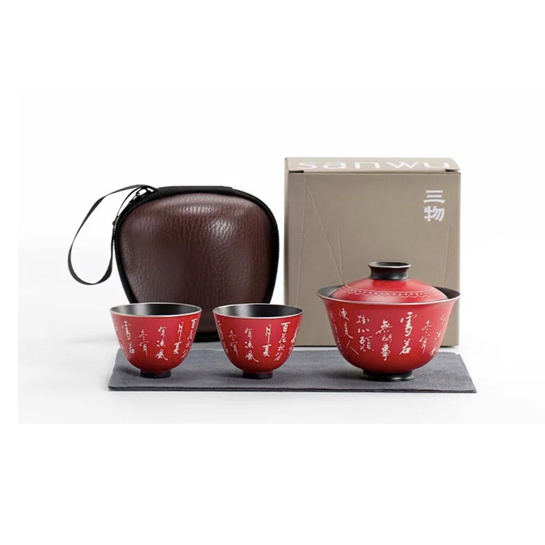 Red gaiwan tea set for wedding