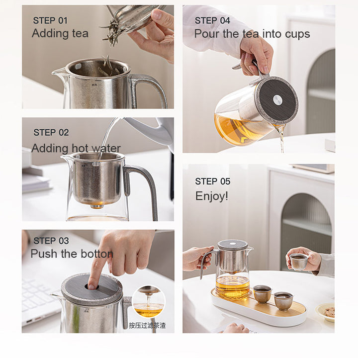 Flowing | Titanium and glass one-touch-teapot