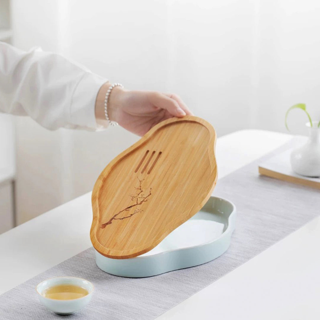 bamboo tea tray with drain 