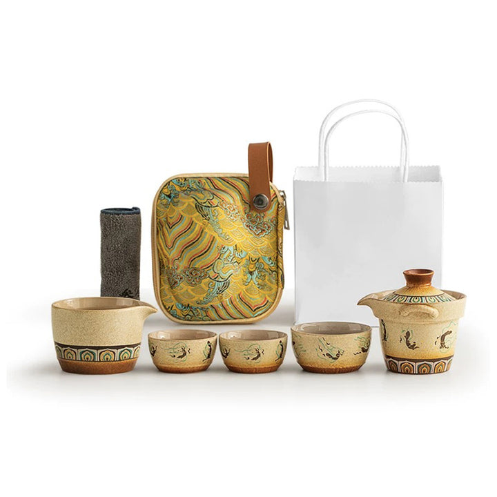 Mogao Grottoes style travel tea set with case | Wedding gift for couple