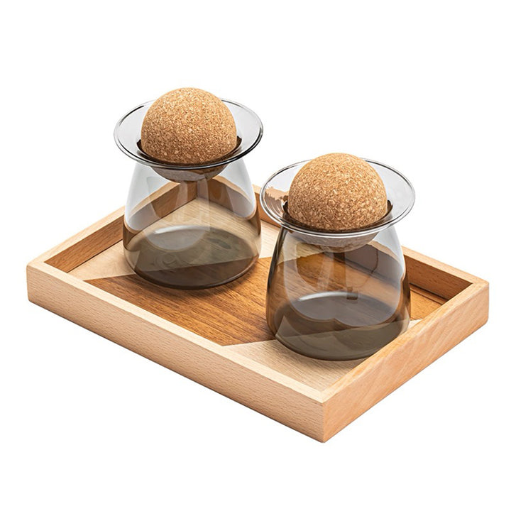 Saturn glass tea container with lid and holder - Teaware Space