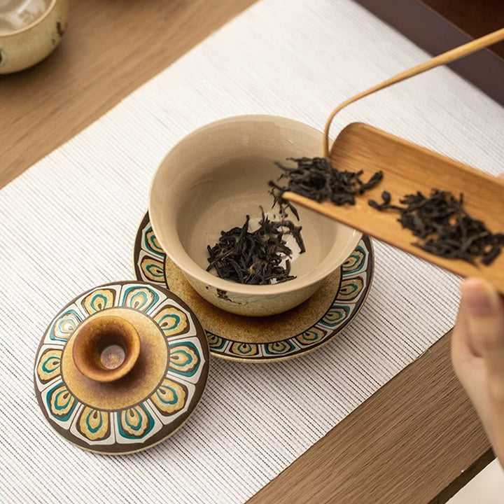 Service à thé chinois vintage Sancai Gaiwan
