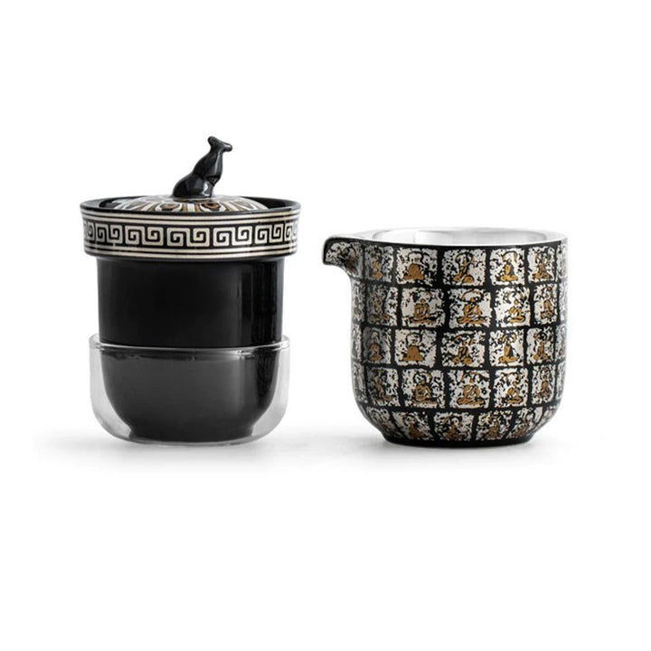 Thousand Buddha - Handmade silver and ceramic travel tea set - Teaware Space