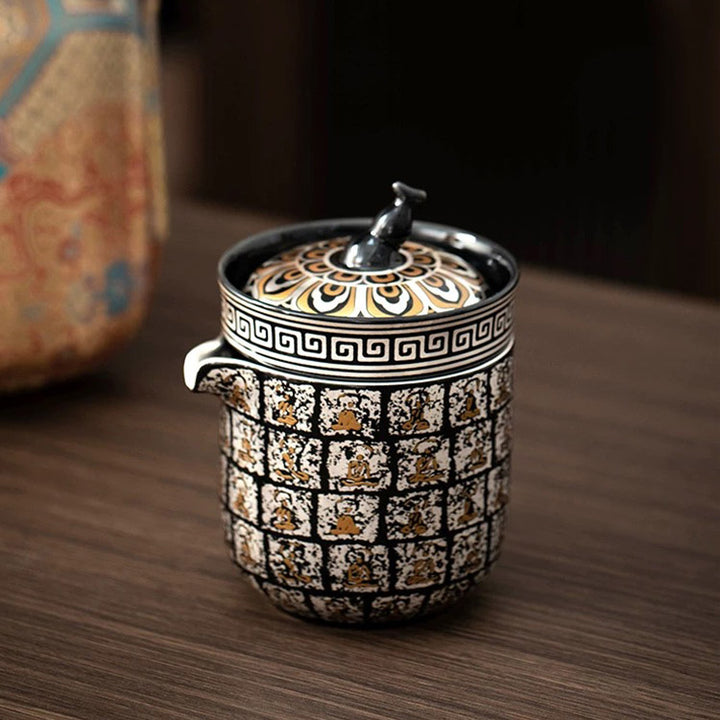 Thousand Buddha - Handmade silver and ceramic travel tea set - Teaware Space