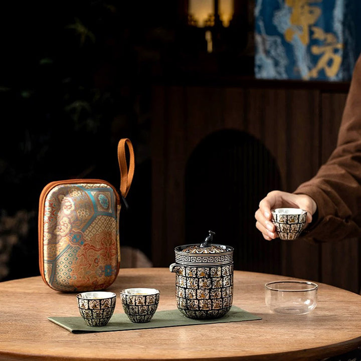 Thousand Buddha - Handmade silver and ceramic travel tea set - Teaware Space