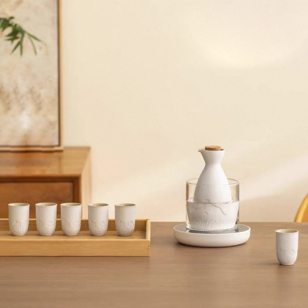 Mountain and Sea - Japanese sake set with warmer