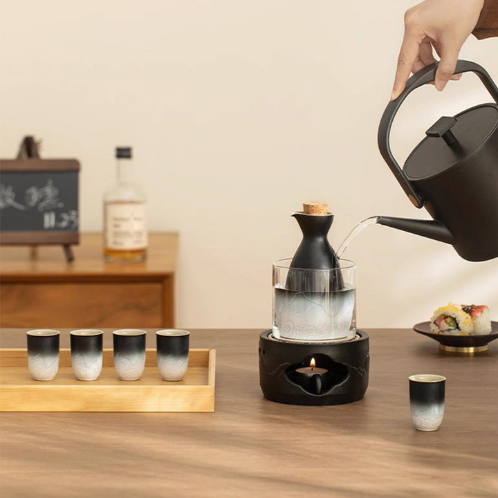 Mountain and Sea - Authentic hot sake set with warmer