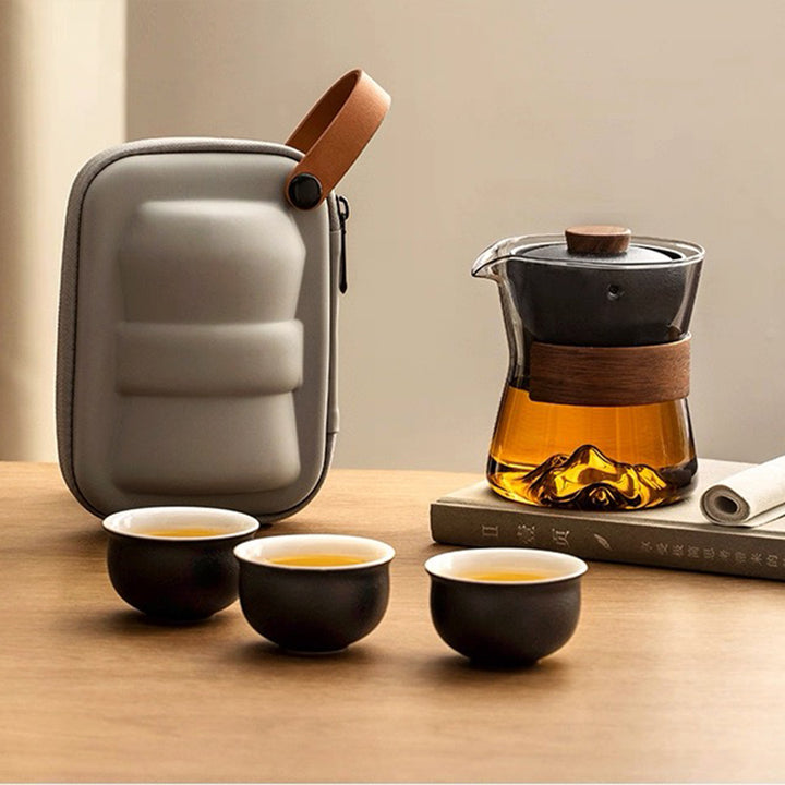 Comfy Hill - Glass rotate travel tea set with case