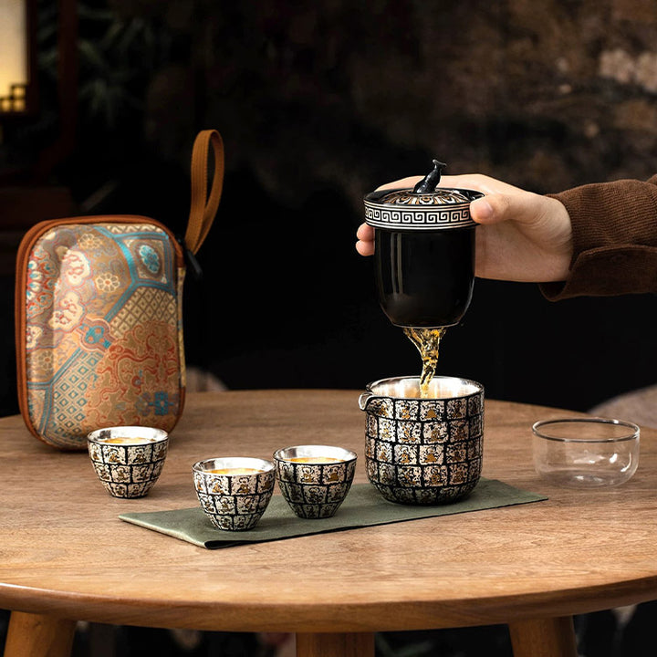 Thousand Buddha - Handmade silver and ceramic travel tea set - Teaware Space