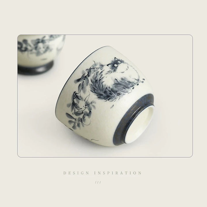 Blue and white cat - Travel gaiwan cat tea set for one - Teaware Space
