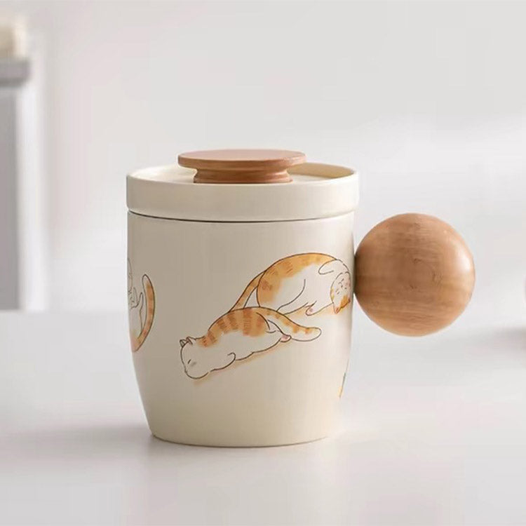 Lazy Cat - Handmade Cream cat infuser mug for tea